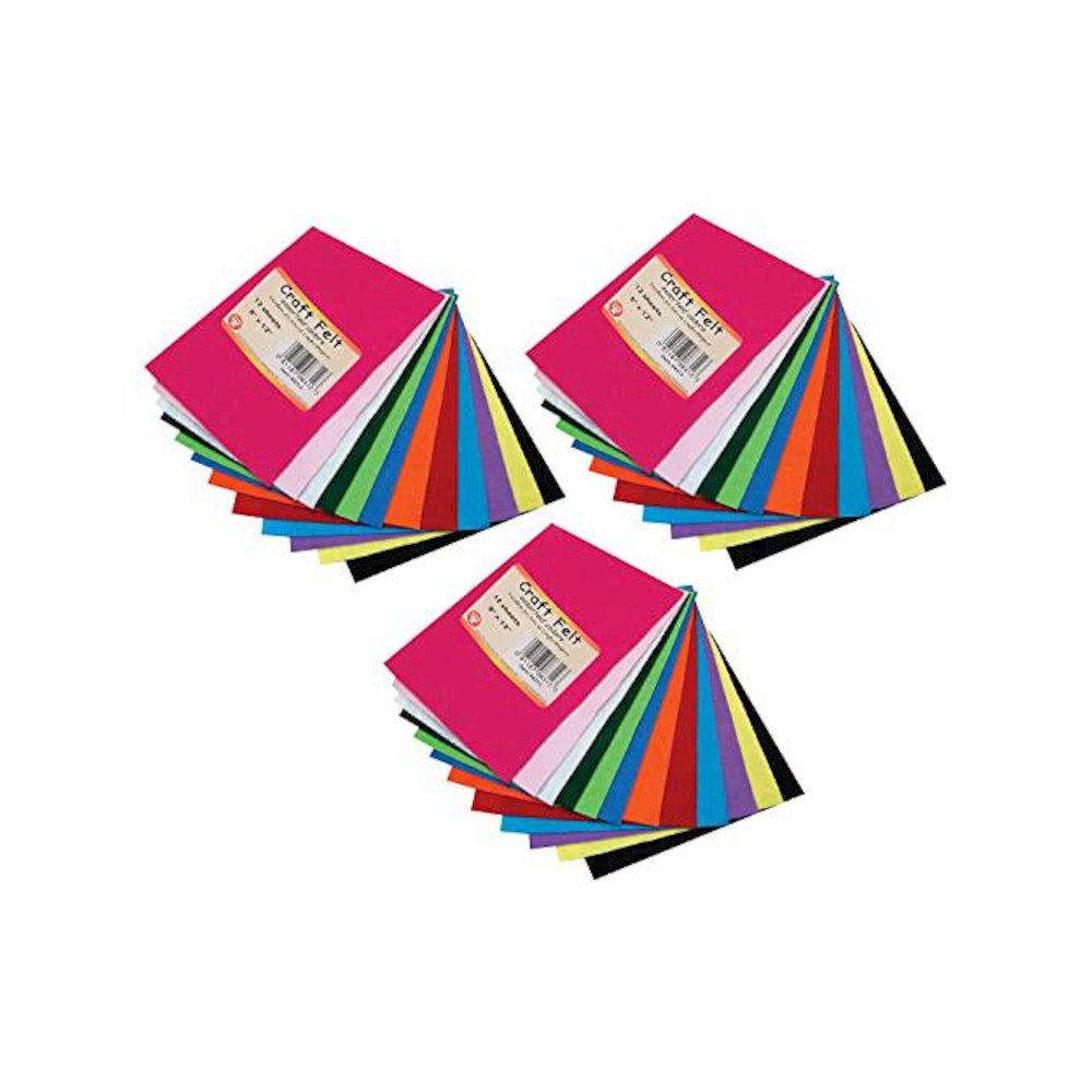 Craft Felt, 9" x 12", 12 Sheets Per Pack, 3 Packs. Picture 1
