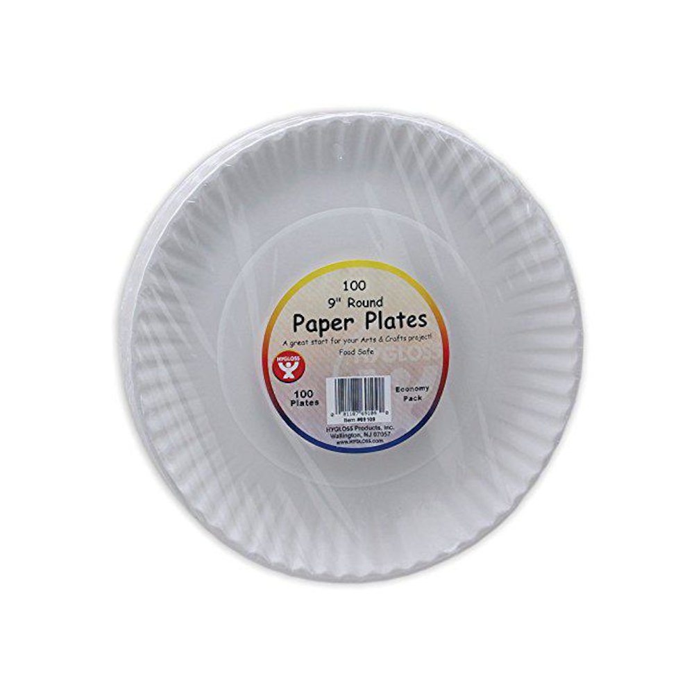 White Paper Plates, 9-Inch, 100 Per Pack, 6 Packs. Picture 1