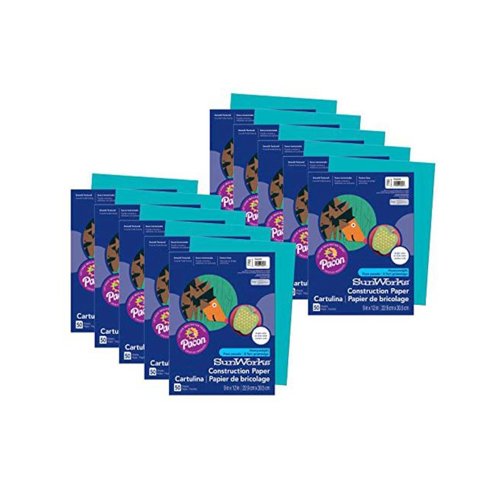 Construction Paper, Turquoise, 9" x 12", 50 Sheets Per Pack, 10 Packs. Picture 1