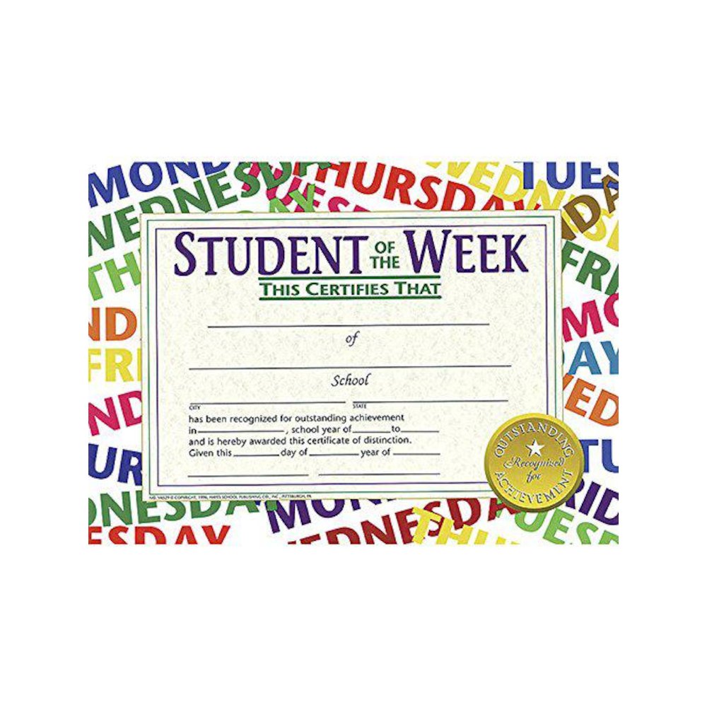 Student of the Week Certificate, 8.5" x 11", 30 Per Pack, 3 Packs. Picture 1