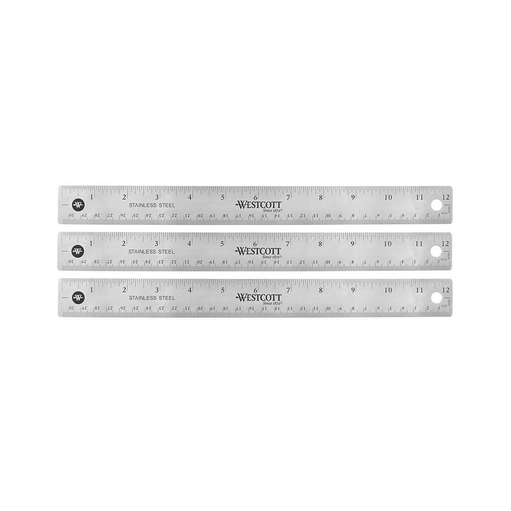 12" Stainless Steel Office Ruler With Non Slip Cork Base, Pack of 3. Picture 1