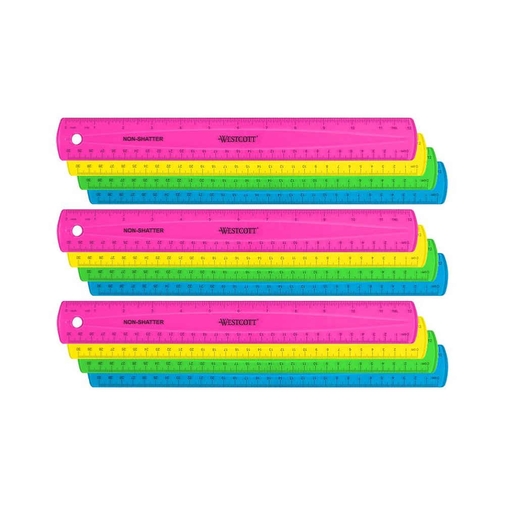 12" Shatterproof Ruler with Anti-Microbial, Assorted Colors, Pack of 12. Picture 1