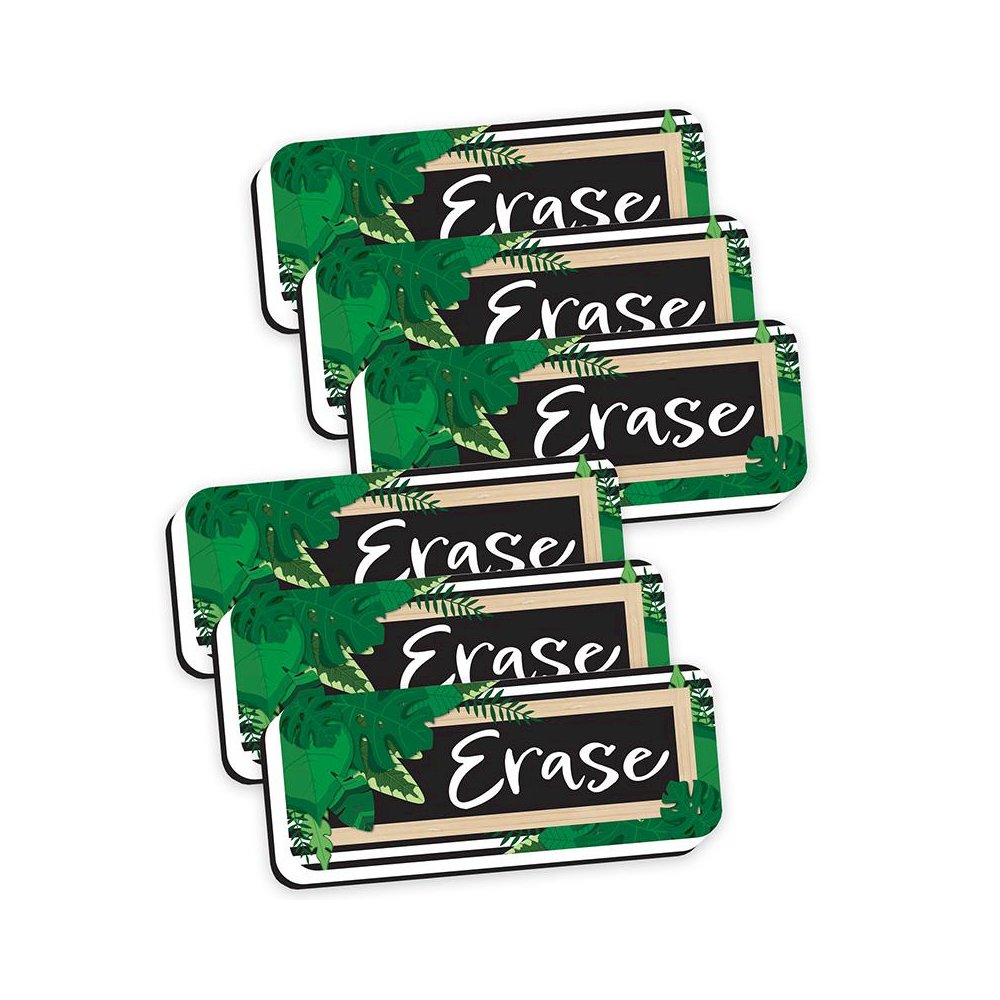 Magnetic Whiteboard Eraser, Boho Style Leaves with Border, 2" x 5", Pack of 6. Picture 1