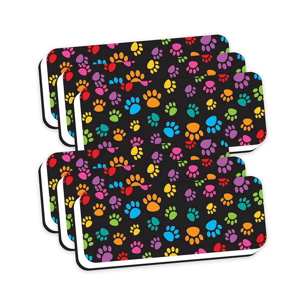 Magnetic Whiteboard Eraser, Colorful Assorted Paw Pattern, 2" x 5", Pack of 6. Picture 1