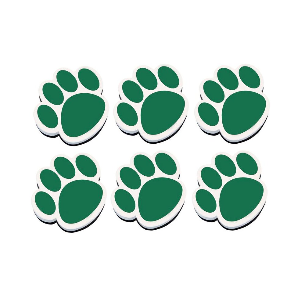 Magnetic Whiteboard Eraser, Green Paw, Pack of 6. Picture 1
