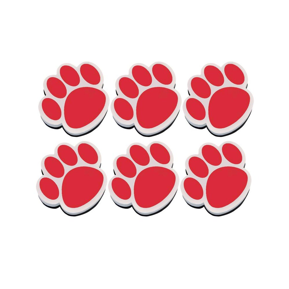 Magnetic Whiteboard Eraser, Red Paw, Pack of 6. Picture 1