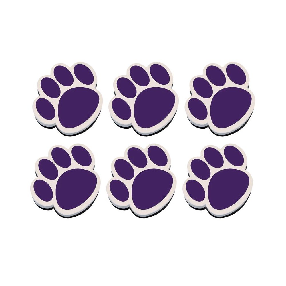 Magnetic Whiteboard Eraser, Purple Paw, Pack of 6. Picture 1