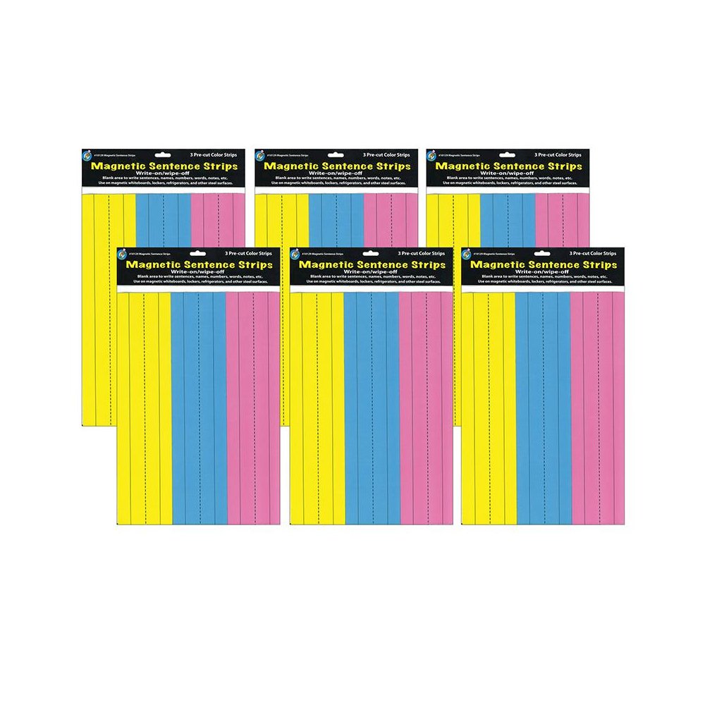 Die-Cut Magnetic Pink/Blue/Yellow Sentence Strips, 3 Per Pack, 6 Packs. Picture 1