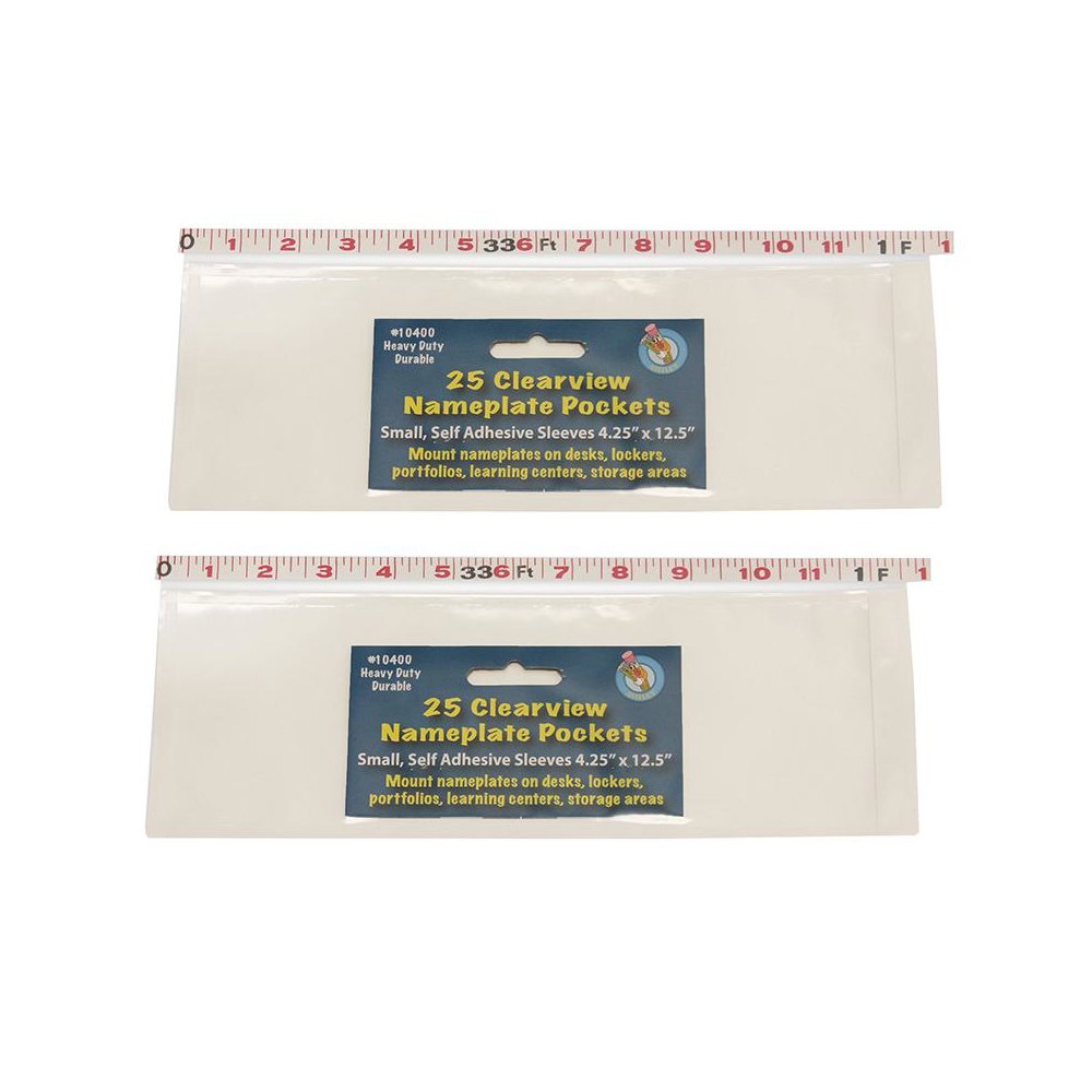 Clear View Self-Adhesive Small Name Plate Pocket, 25 Per Pack, 2 Packs. Picture 1
