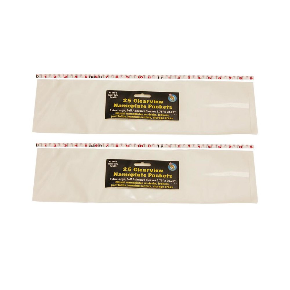 Clear View Self-Adhesive Extra Large Name Plate Pocket 25 Per Pack, 2 Packs. Picture 1
