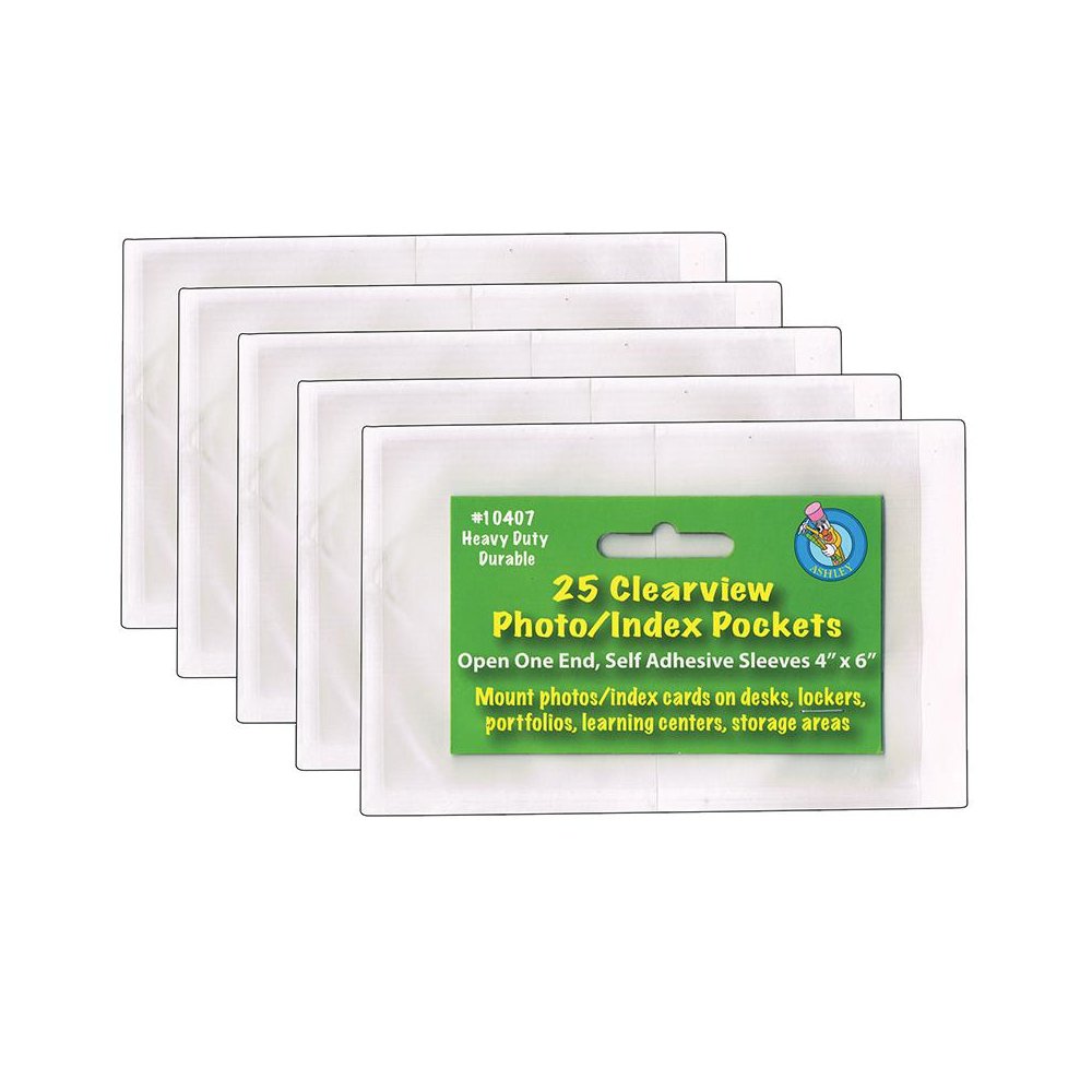 Clear View Self-Adhesive Photo/Index Card Pocket 4" x 6", 25 Per Pack, 5 Packs. Picture 1