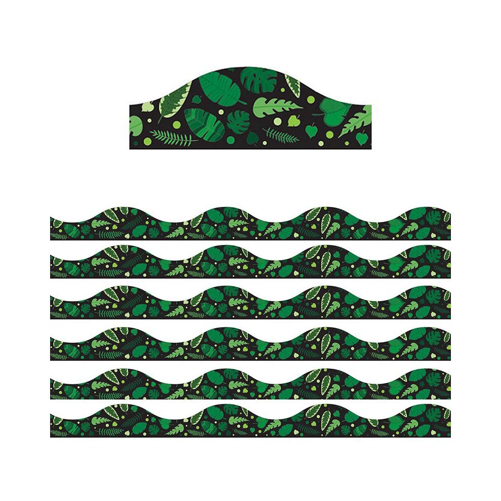 Magnetic Scallop Border, Greenery on Black, 12 Feet Per Pack, 6 Packs. Picture 1