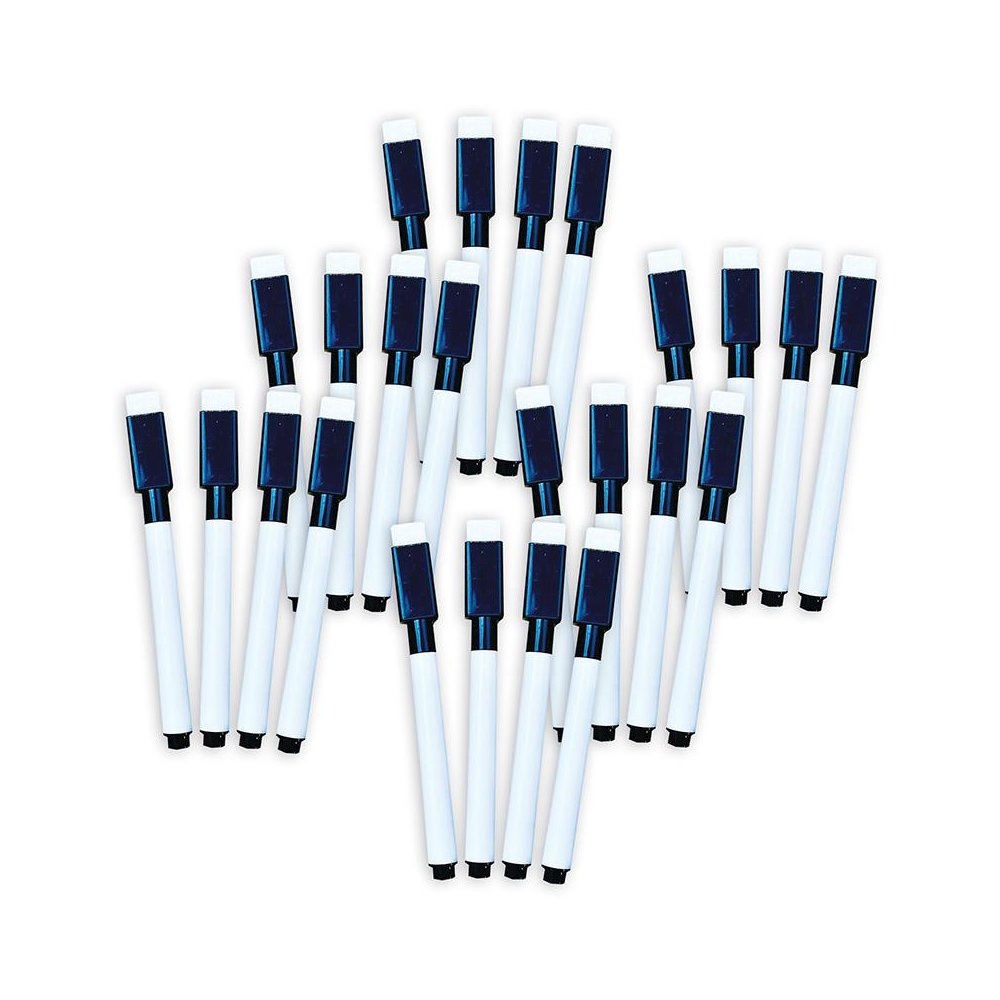 Smart Poly Dry Erase Markers with Eraser, Fine Tip, Black, 4 Per Pack, 6 Packs. Picture 1
