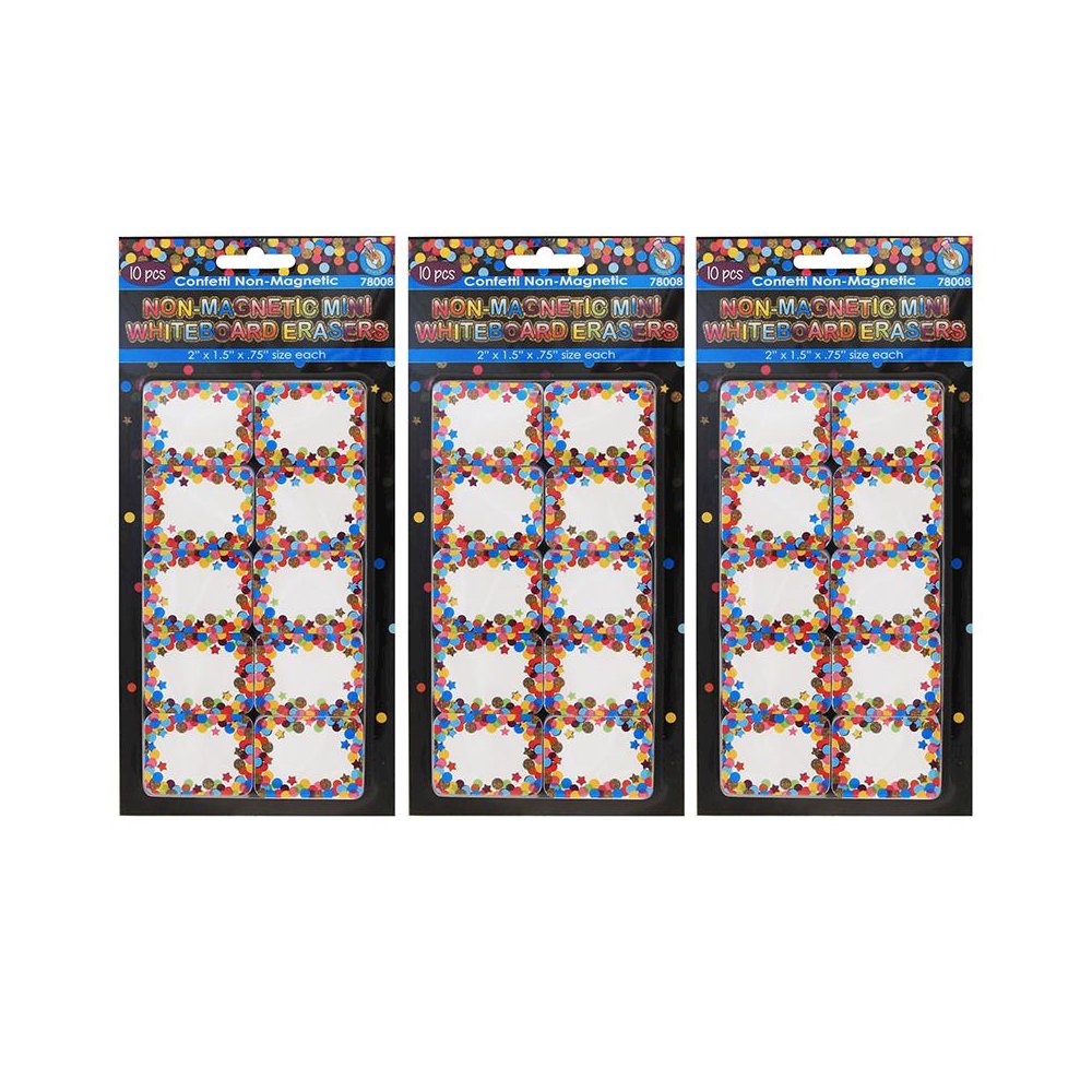 Non-Magnetic Mini Whiteboard Erasers, Confetti, 10 Per Pack, 3 Packs. Picture 1