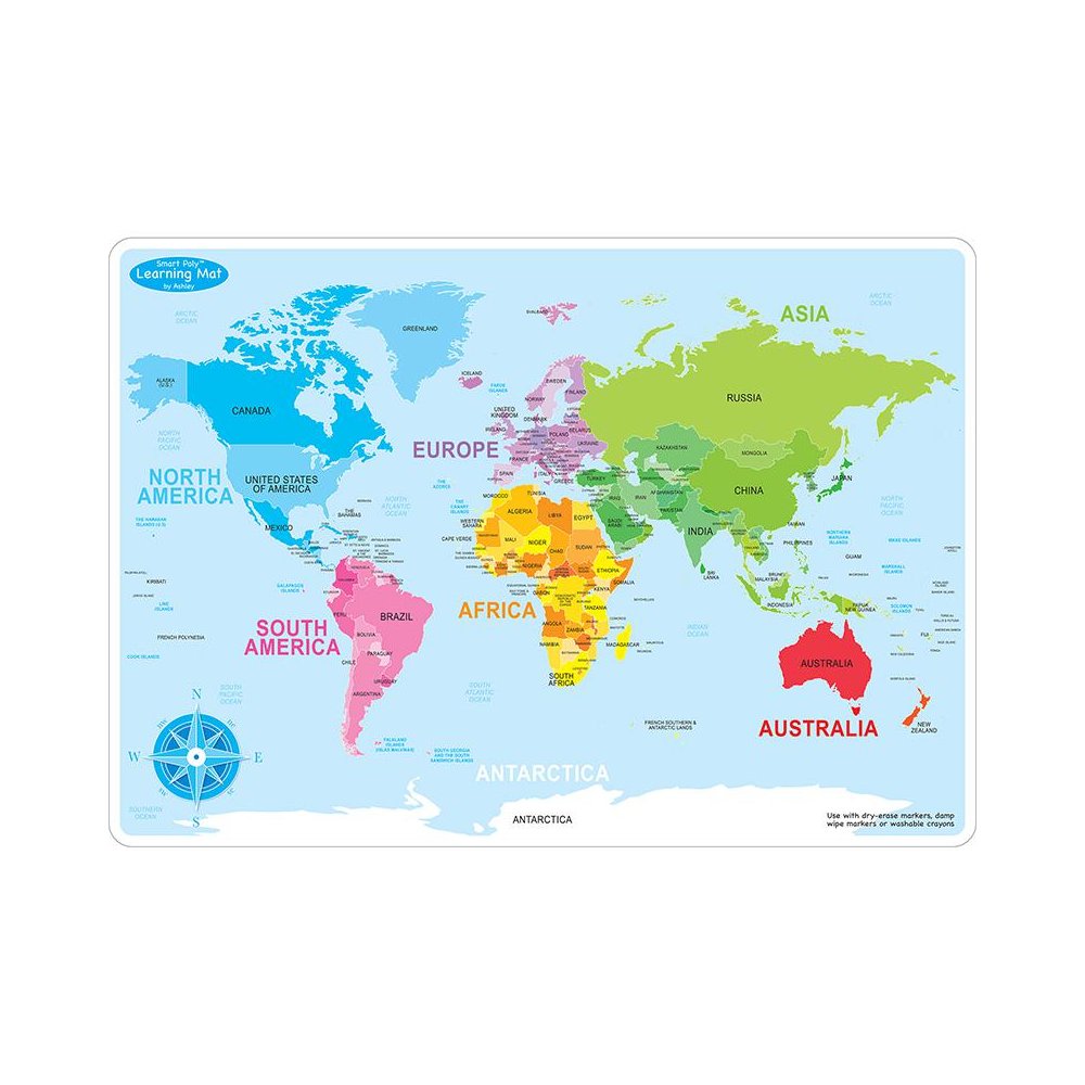Smart Poly Learning Mats, 12" x 17", Double-Sided, World Basic Map, Pack of 10. Picture 1