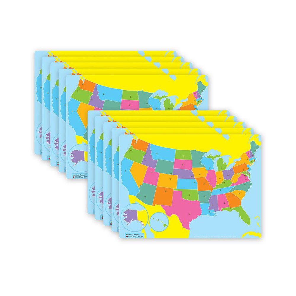 Smart Poly PosterMat Pals Space Savers, 13" x 9-1/2", US Map, Pack of 10. Picture 1