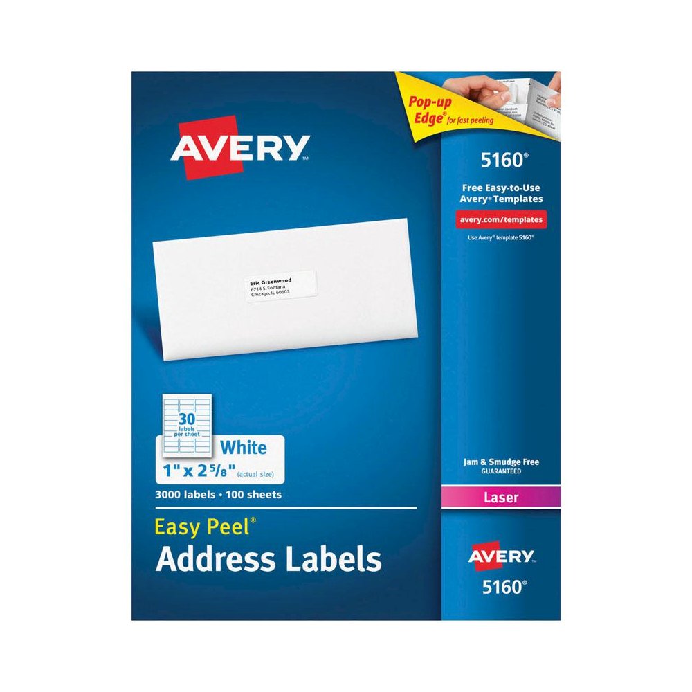 AVERY EASY PEEL WHITE ADDRESS LABELS 1X2 5/8 3000CT. Picture 1