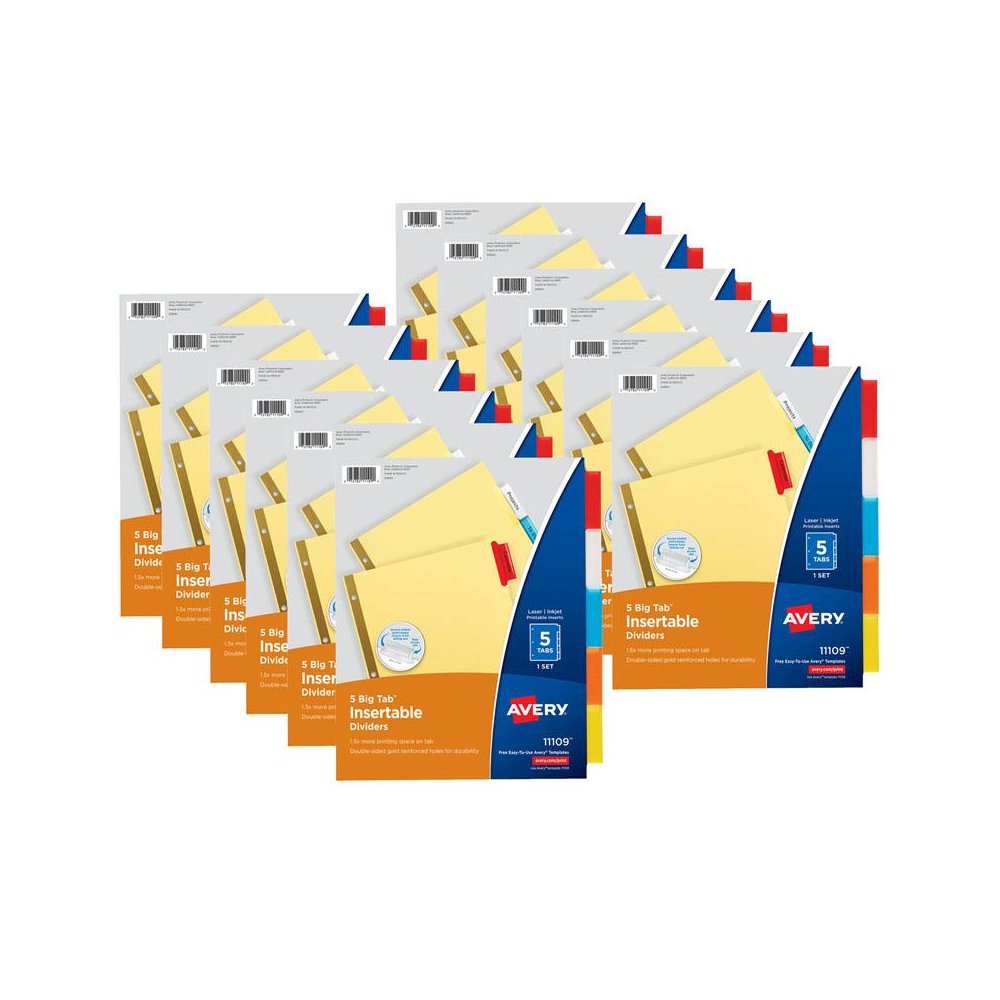 Big Tab Insertable Dividers, Buff Paper, 5-Tab Set, Multicolor, 12 Sets. Picture 1