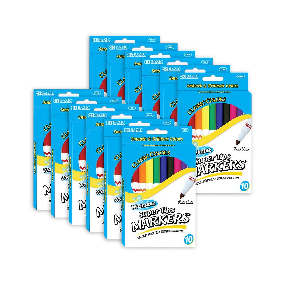 Washable Markers, Super Tip, 10 Per Pack, 12 Packs. Picture 1