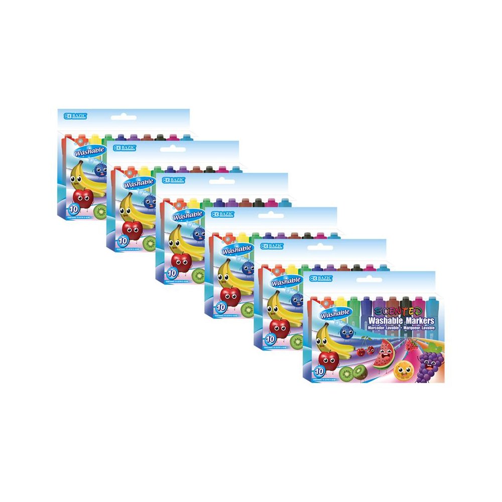 Washable Markers, Scented, 10 Colors Per Pack, 6 Packs. Picture 1
