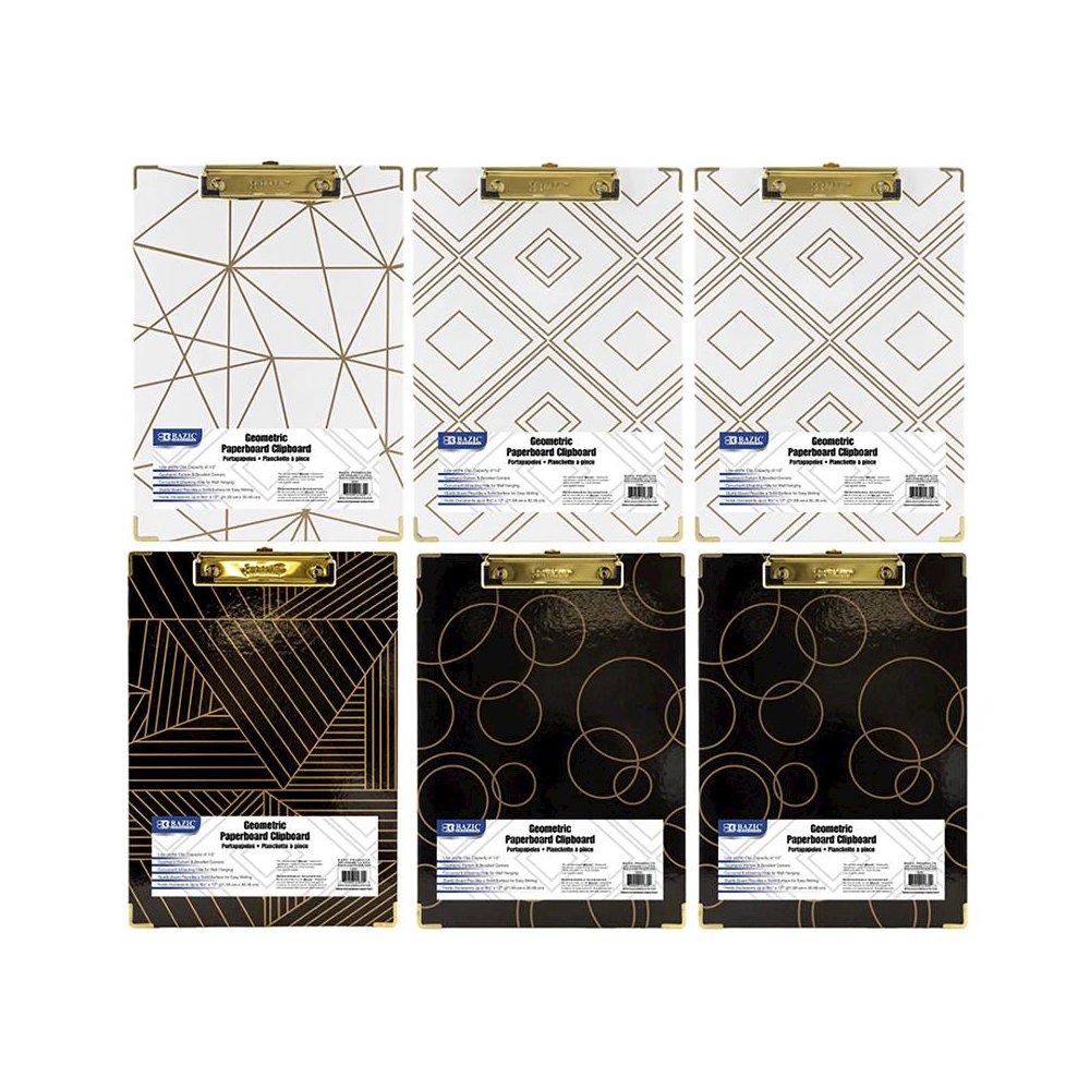 Paperboard Clipboard with Gold Low Profile Clip, Pack of 6. Picture 1