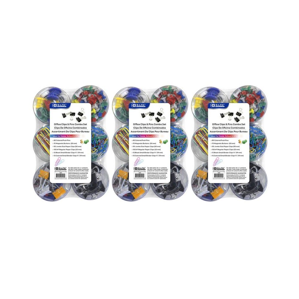 Push Pin, Paper Clip, Binder Clip, Magnetic Button, 269 Pieces Per Set, 3 Sets. Picture 1