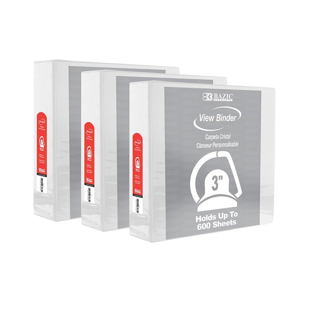 Slant D Ring View Binder with 2 Pockets, 3", White, Pack of 3. Picture 1