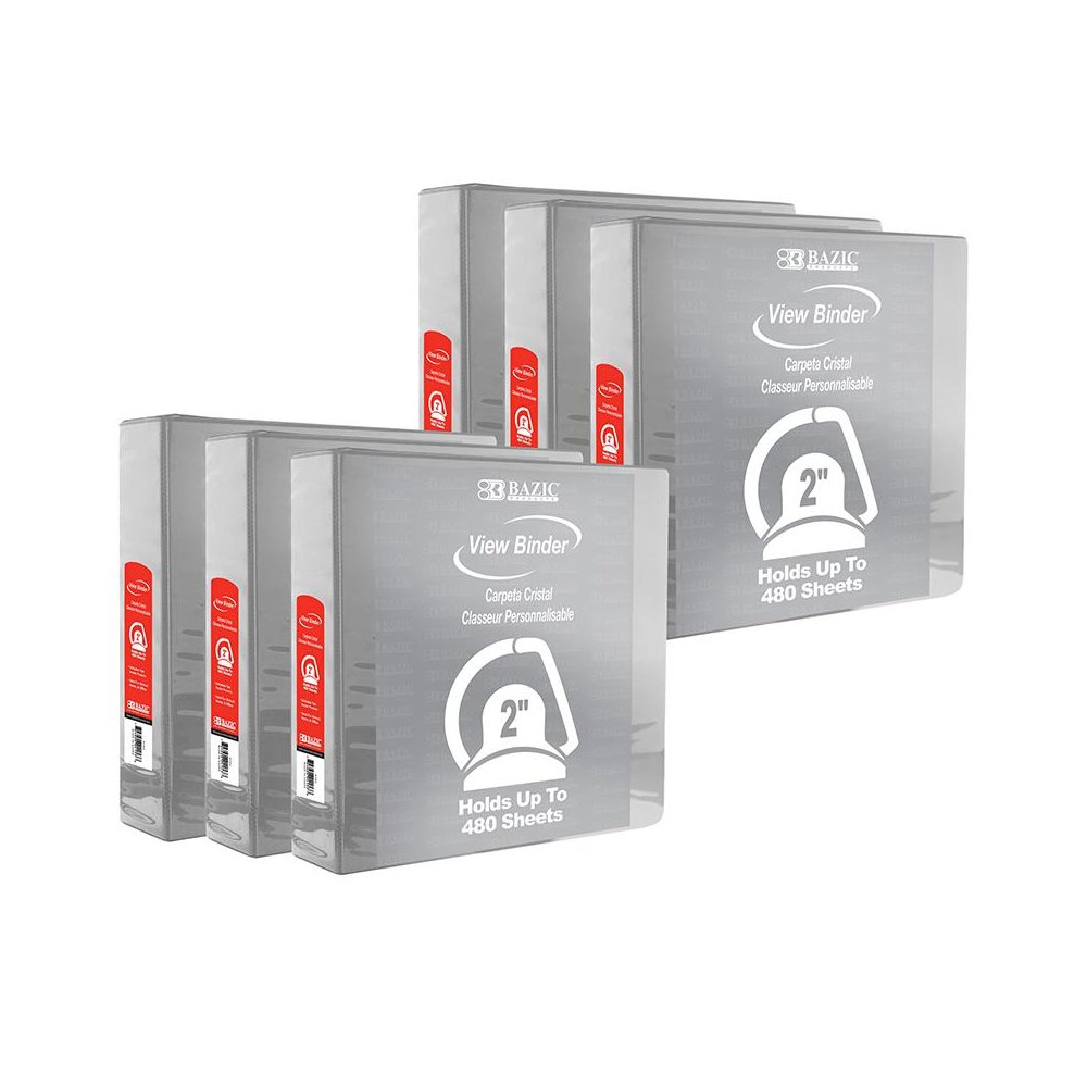 Slant D Ring View Binder with 2 Pockets, 2", Gray, Pack of 6. Picture 1