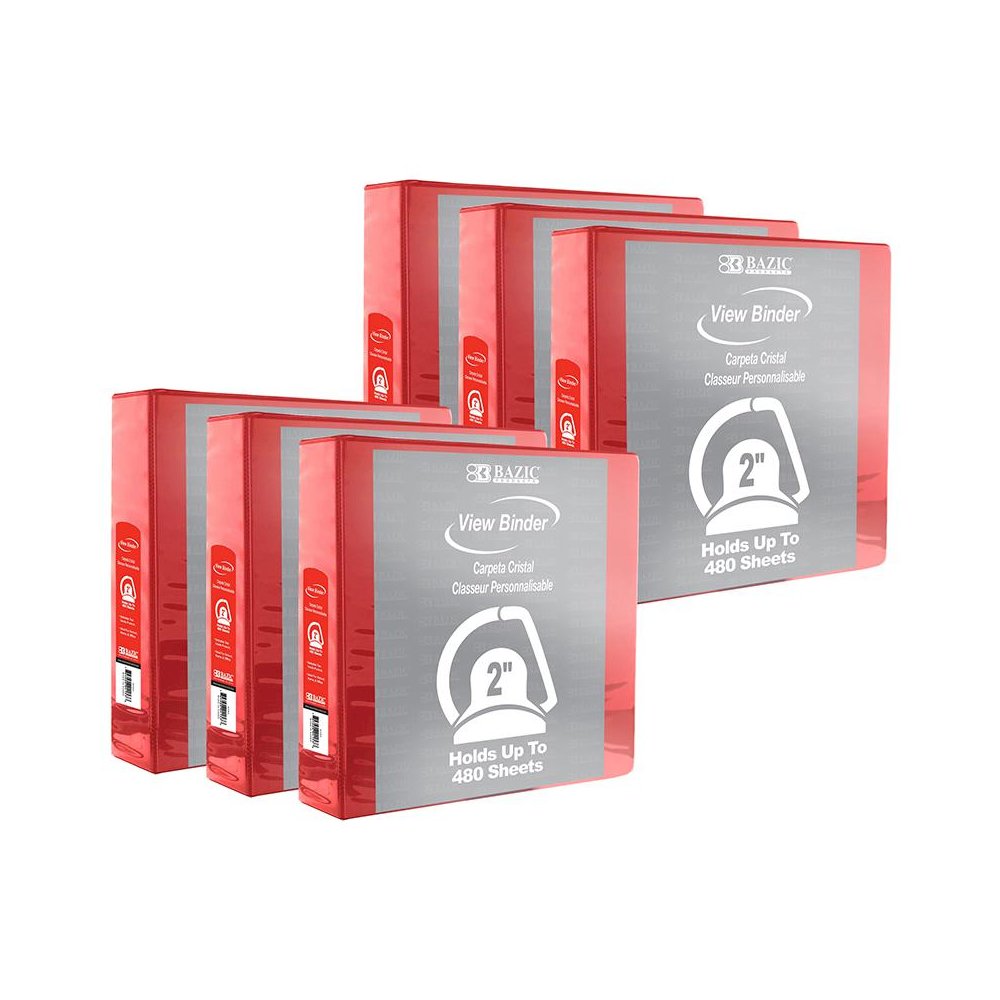 Slant D Ring View Binder with 2 Pockets, 2", Red, Pack of 6. Picture 1