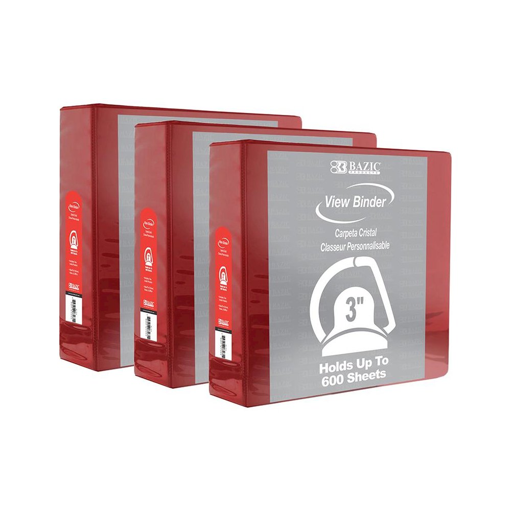 Slant D Ring View Binder with 2 Pockets, 3", Burgundy, Pack of 3. Picture 1