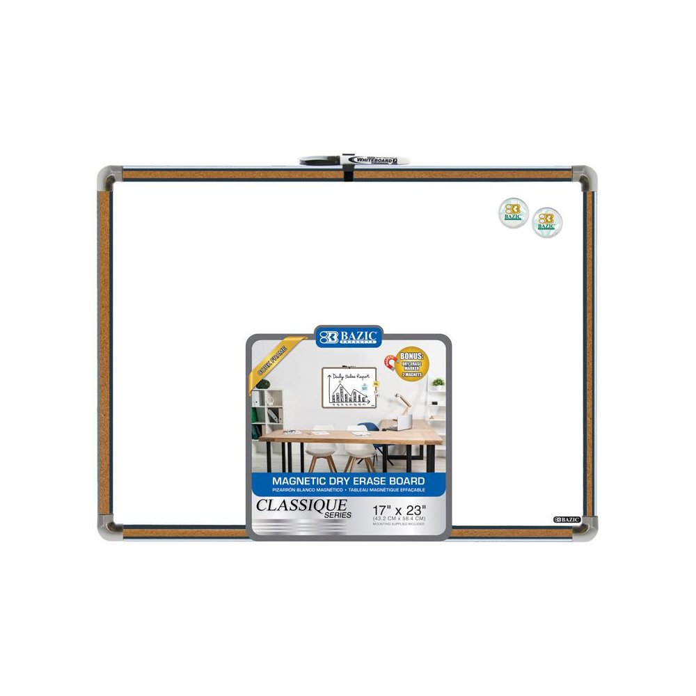 Cork Framed Magnetic Dry Erase Board with Marker & 2 Magnets, 17" x 23". Picture 1