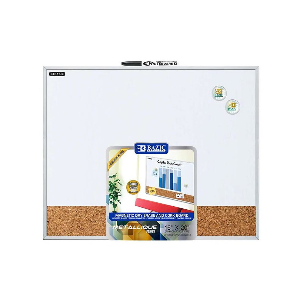 Aluminum Framed Magnetic Dry Erase/Cork Combo Board, 16" x 20". Picture 1