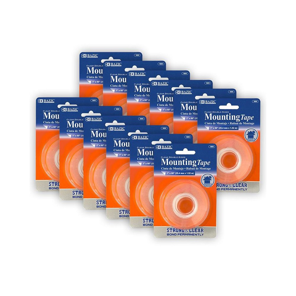 Double Sided Clear Mounting Tape, 1" x 60", Pack of 12. Picture 1