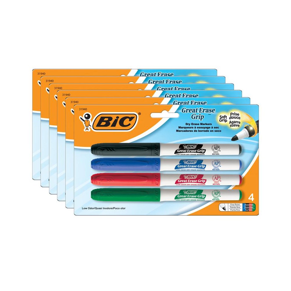 Great Erase Low Odor Dry Erase Markers, Fine Point, 4 Per Pack, 6 Packs. Picture 1