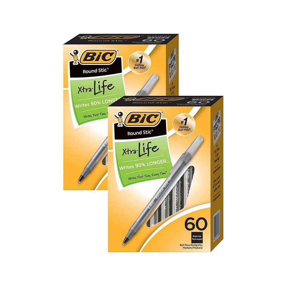 Round Stic Xtra Life Ball Pen, Black, 60 Per Pack, 2 Packs. Picture 1