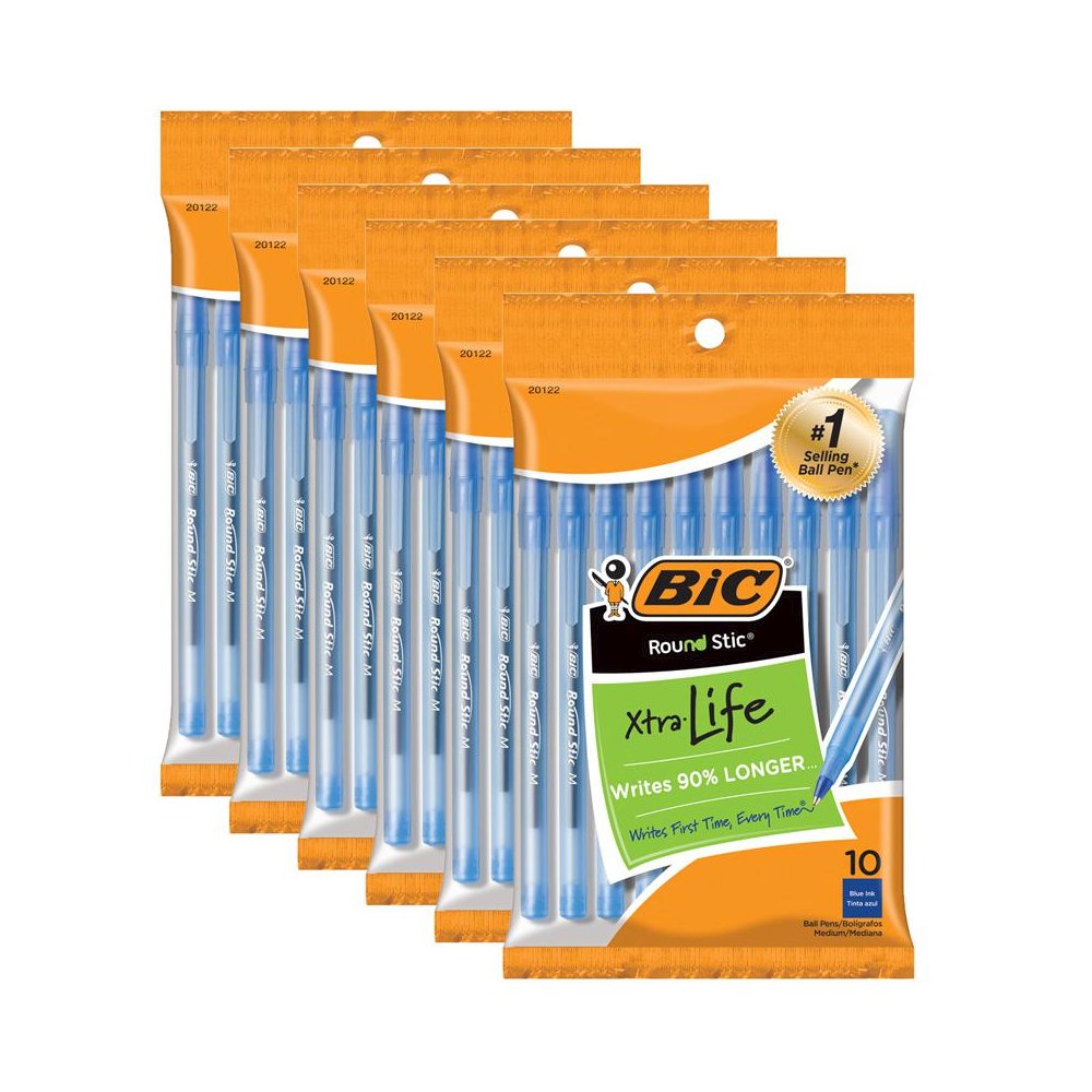Round Stic Xtra Life Ballpoint Pen, Medium Point (1.0mm), 10 Per Pack, 6 Packs. Picture 1