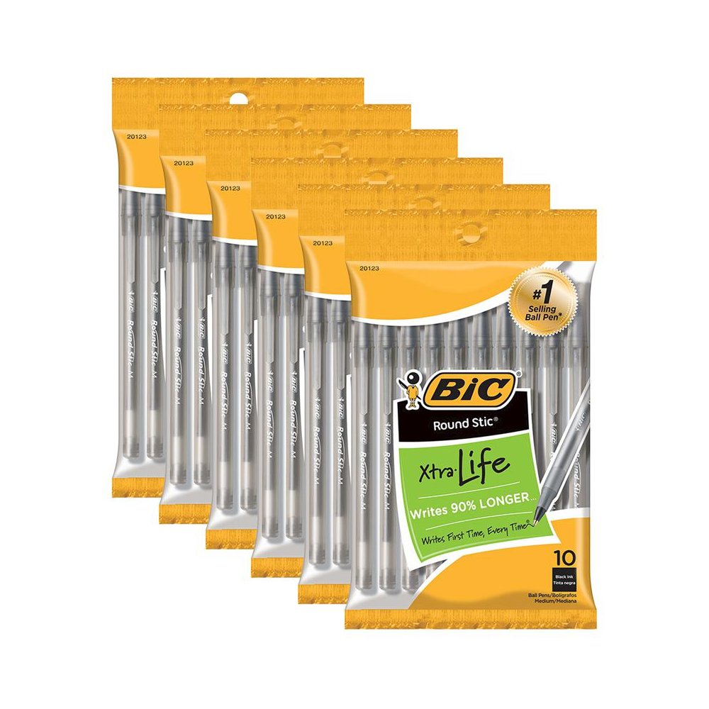 Round Stic Xtra Life Ballpoint Pen, Medium Point (1.0mm), 10 Per Pack, 6 Packs. Picture 1