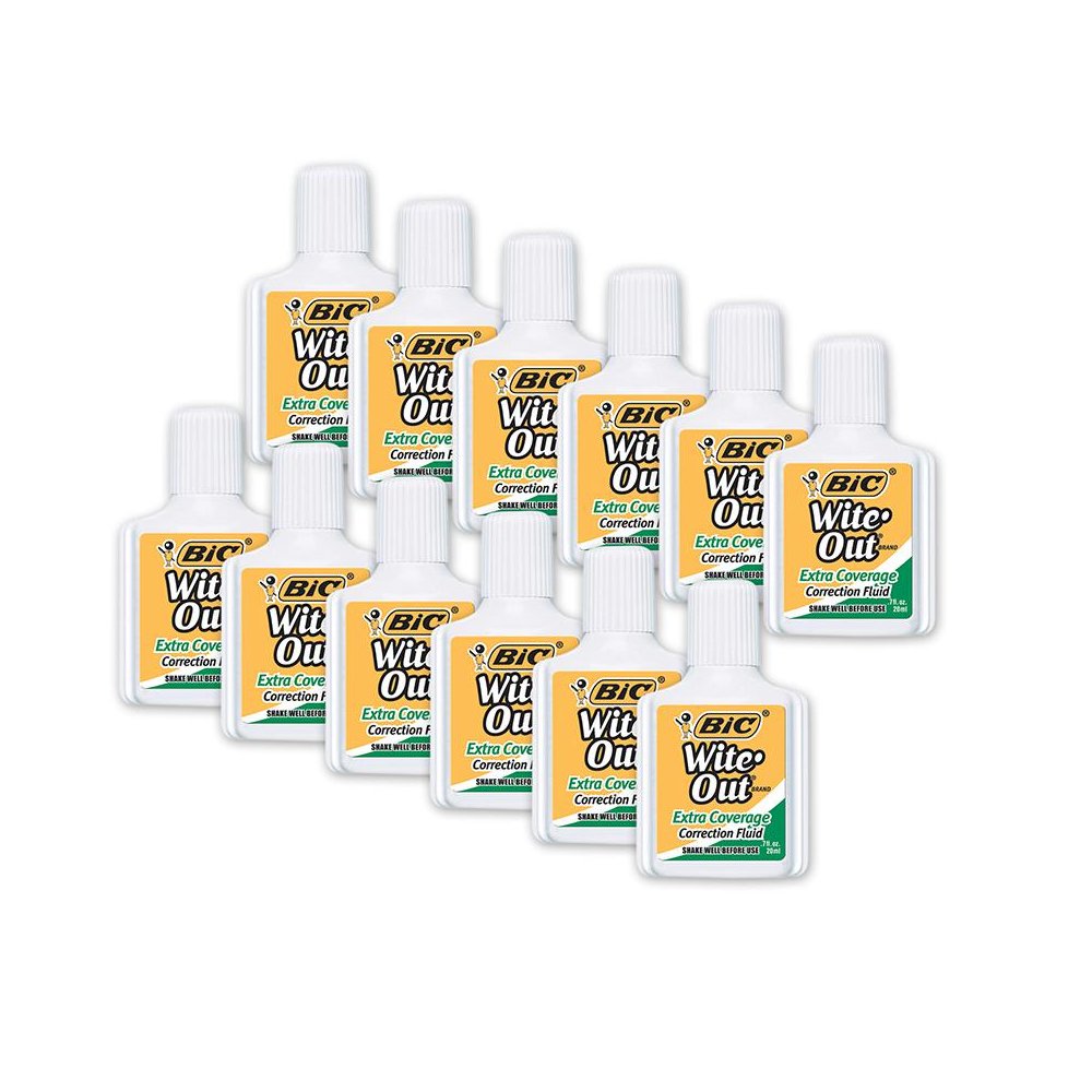 Wite Out Correction Fluid, Extra Coverage, Pack of 12. Picture 1