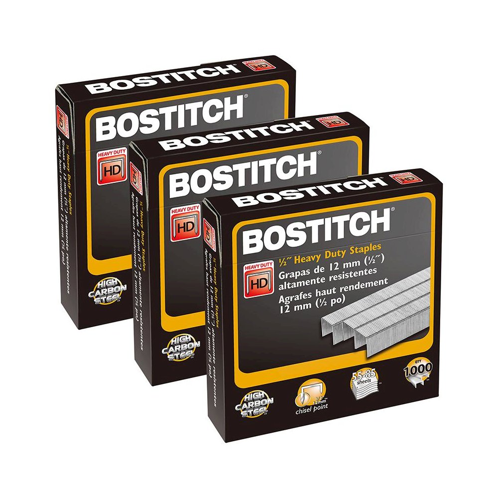 Premium Heavy Duty Staples, 1/2", 1000 Per Pack, 3 Packs. Picture 1