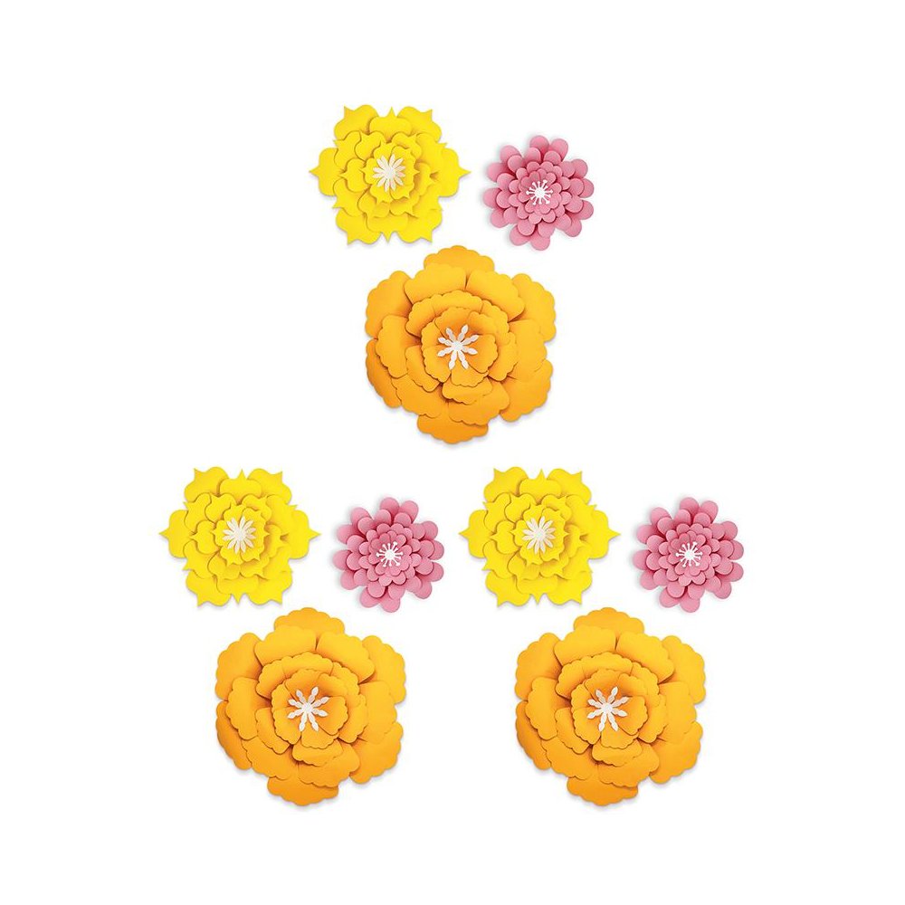 Creatively Inspired Orange, Yellow, Pink Flowers, 3 Per Set, 3 Sets. Picture 1