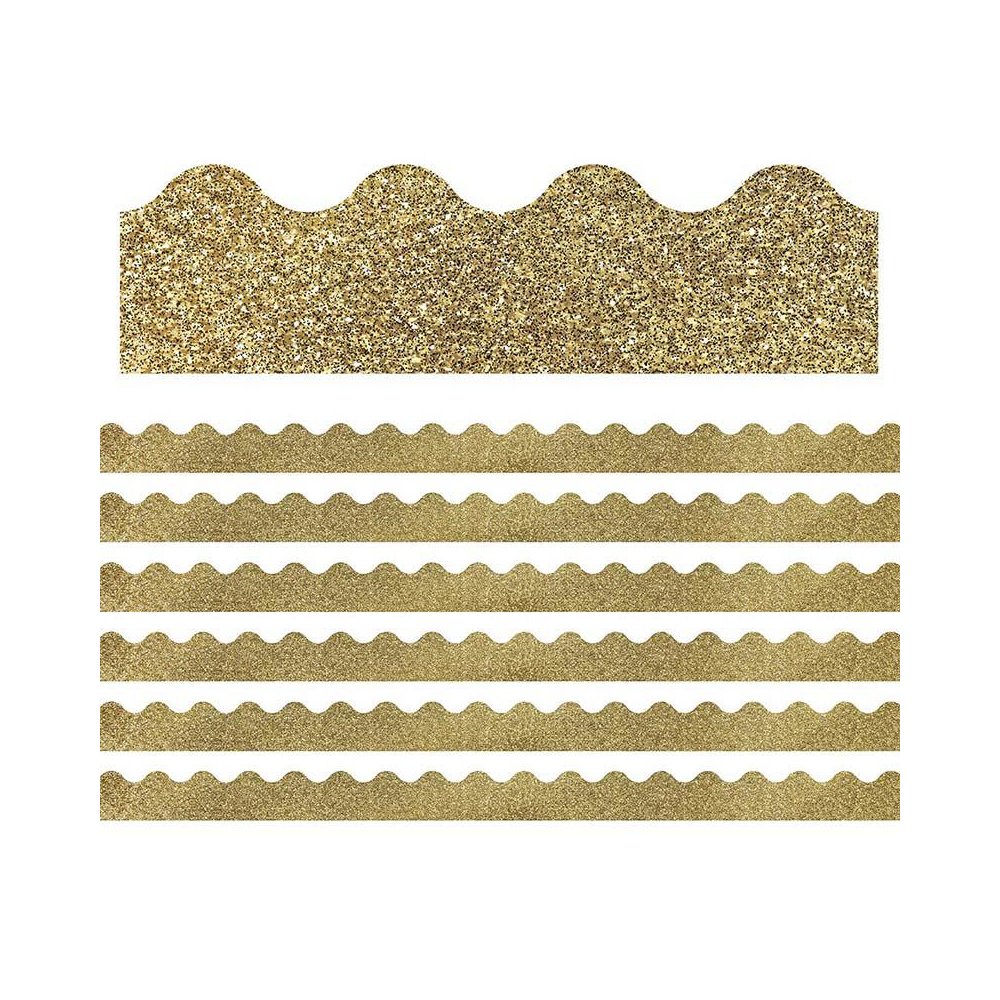 Sparkle + Shine Gold Glitter Scalloped Border, 39 Feet Per Pack, 6 Packs. Picture 1
