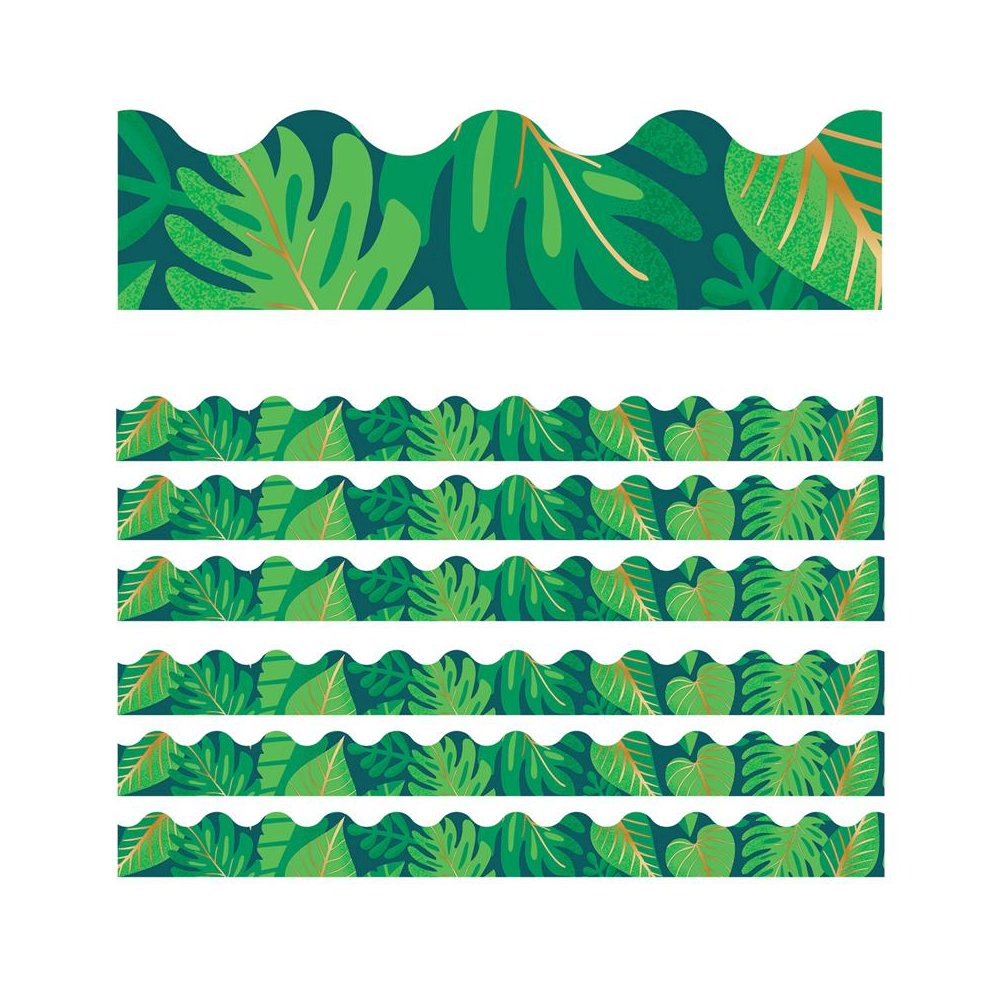 One World Tropical Leaves Scalloped Border, 39 Feet Per Pack, 6 Packs. Picture 1