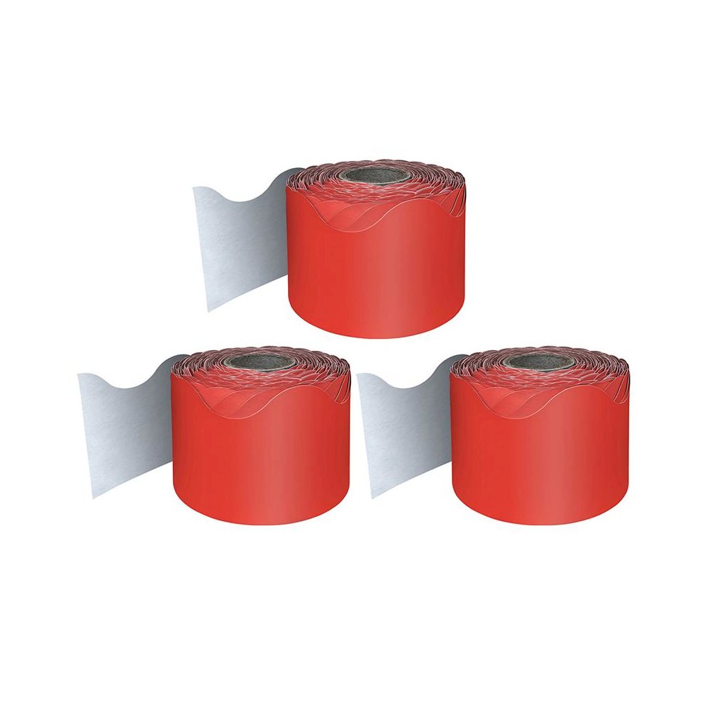 Red Rolled Scalloped Border, 65 Feet Per Roll, Pack of 3. Picture 1