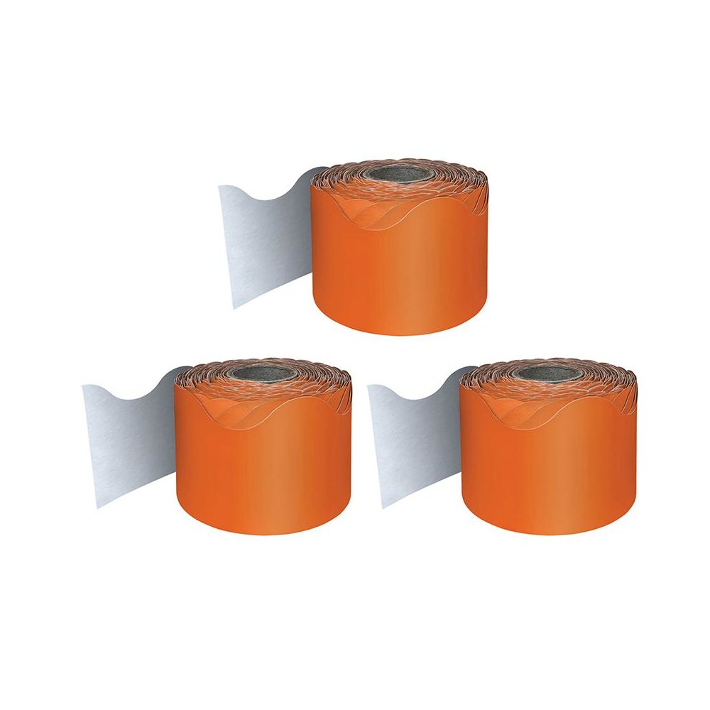 Orange Rolled Scalloped Border, 65 Feet Per Roll, Pack of 3. Picture 1