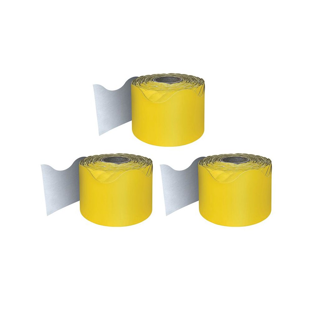 Yellow Rolled Scalloped Border, 65 Feet Per Roll, Pack of 3. Picture 1
