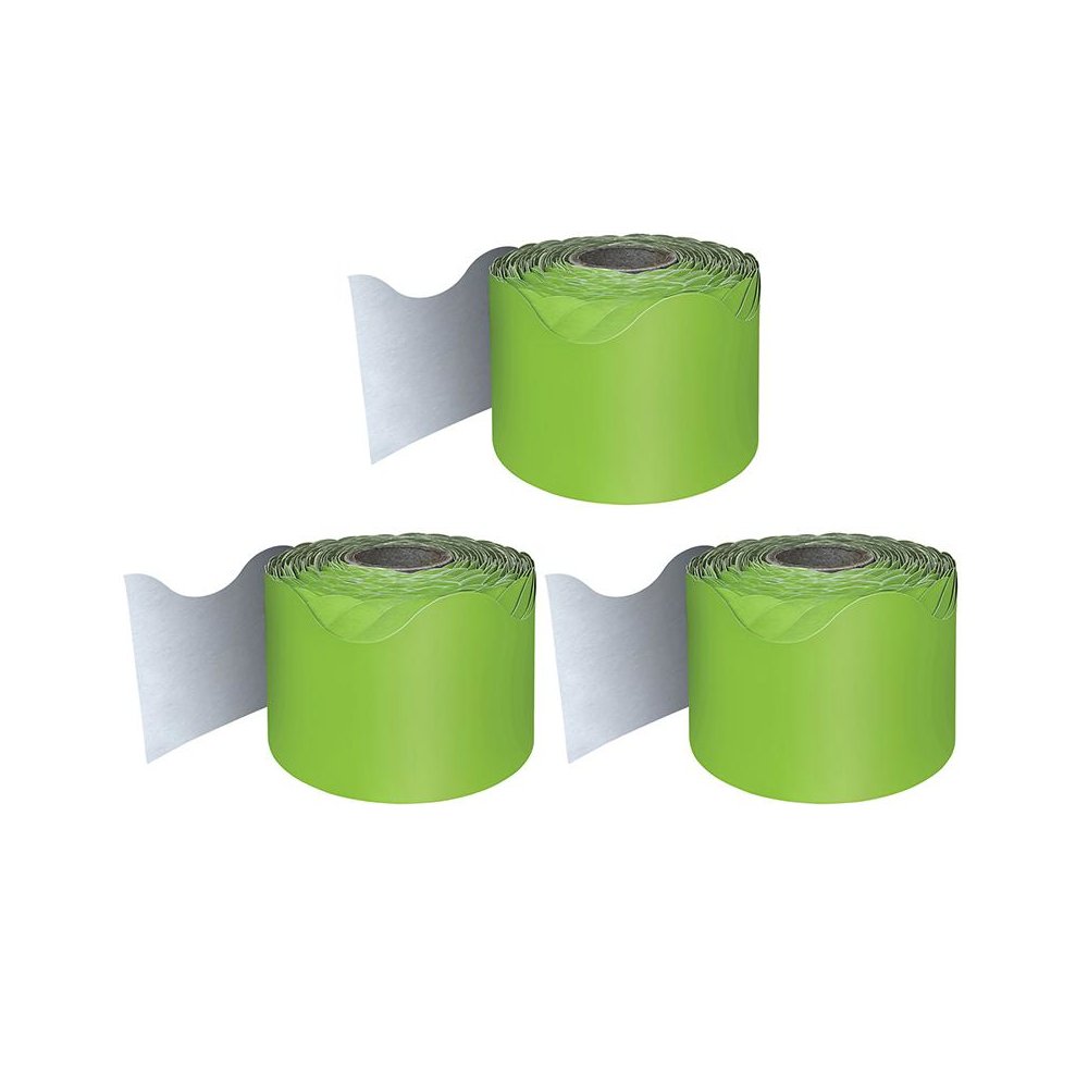 Lime Rolled Scalloped Border, 65 Feet Per Roll, Pack of 3. Picture 1