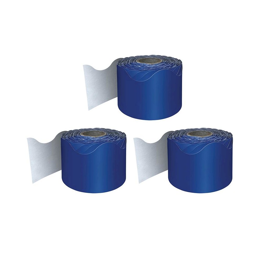 Navy Rolled Scalloped Border, 65 Feet Per Roll, Pack of 3. Picture 1