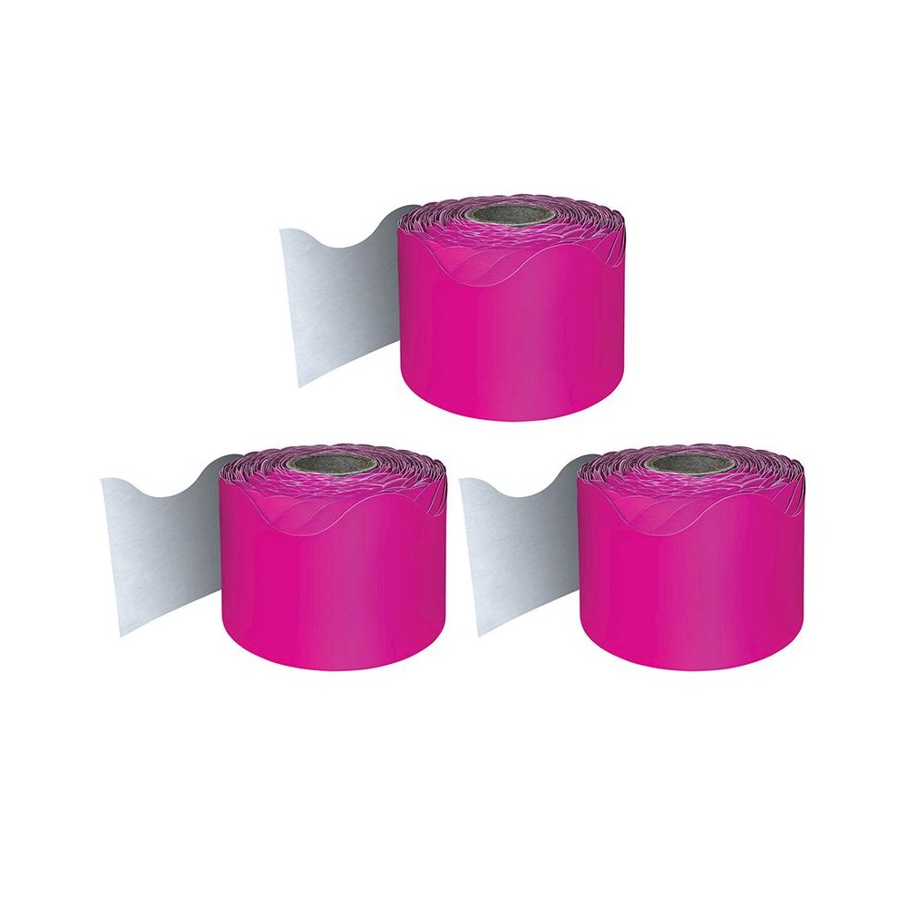 Hot Pink Rolled Scalloped Border, 65 Feet Per Roll, Pack of 3. Picture 1