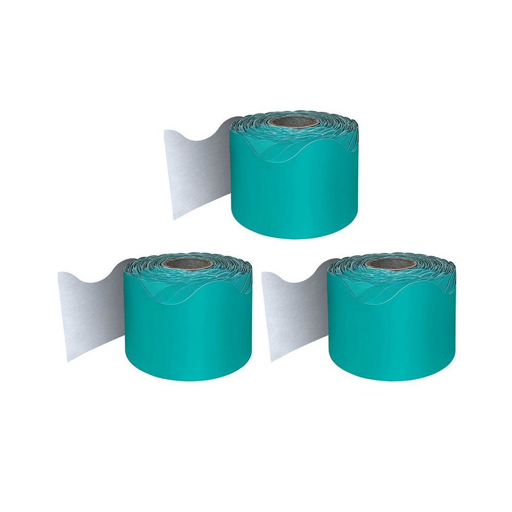 Teal Rolled Scalloped Border, 65 Feet Per Roll, Pack of 3. Picture 1