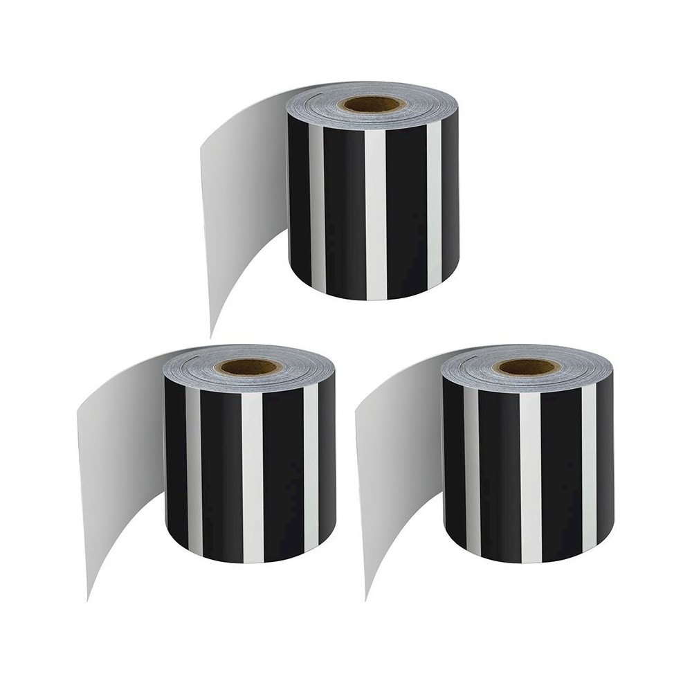 Black and White Vertical Stripes, 65 Ft Per Roll, Pack of 3. Picture 1